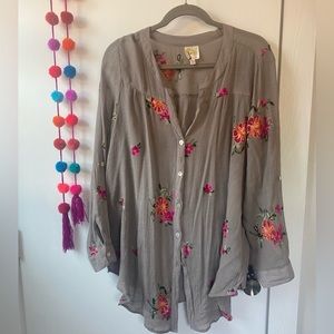Anthropologie Fig & Flower Floral Semi Sheer Blouse Size 2X